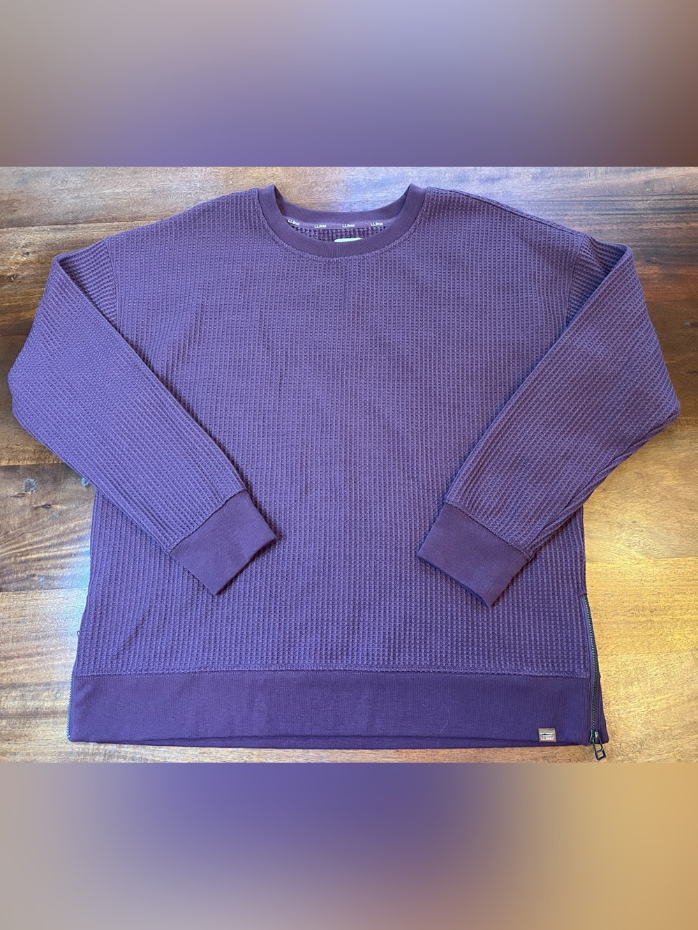 L.L.Bean Women’s   Purple Waffle-Knit Crewneck Pullover Sweater Size L